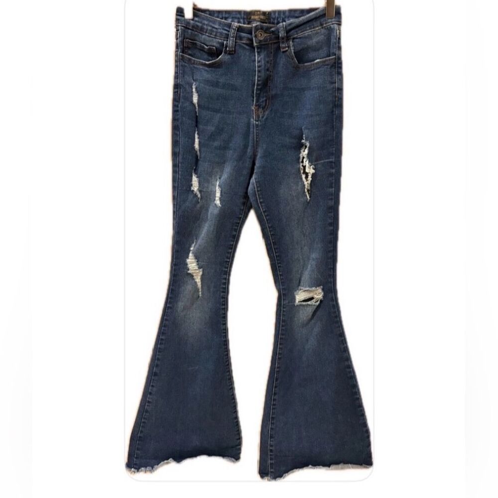 Skinny Fries Denim Y2K Super Distressed Bell Bottoms High Rise Denim Jeans 5